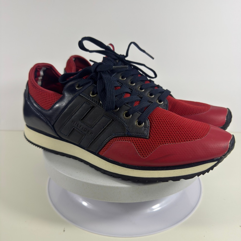Tommy Hilfiger Mens Red Navy Blue Mesh Low Top Runner Sneakers Shoes 11 - Picture 6 of 14
